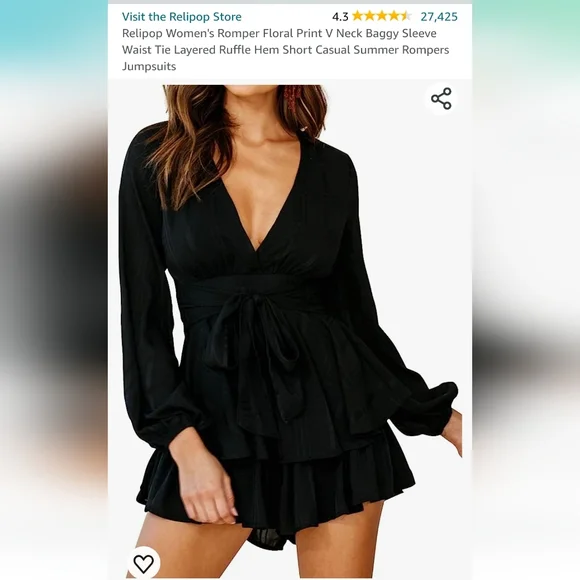 Relipop Black Long Sleeve Romper - Picture 2 of 6